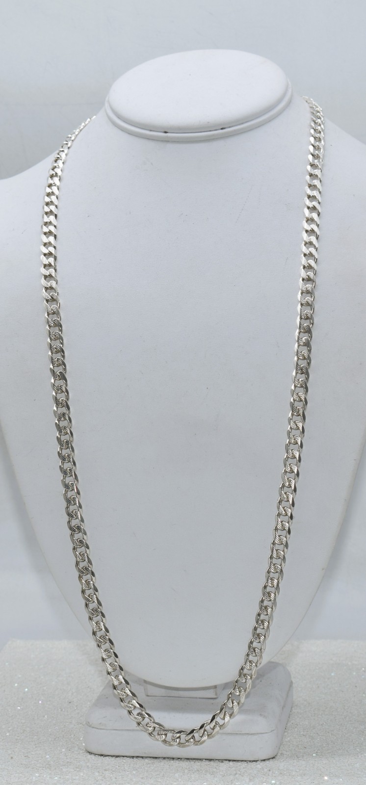 Italian Curb Link 7 mm High-Polish & Textured Sterling Silver Chain 70.5 g 30 in