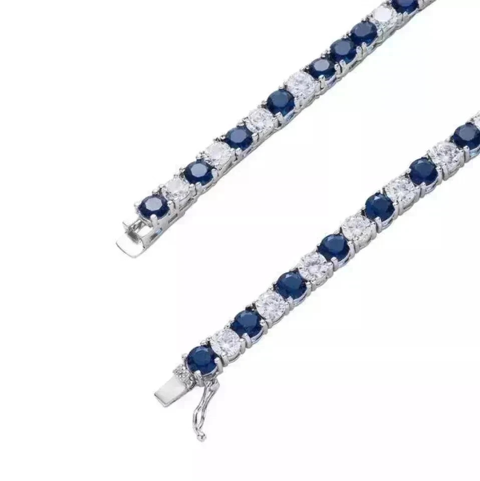 20TCW Round Lab Created Sapphire & Diamond Tennis Necklace 925 Sterling Silver