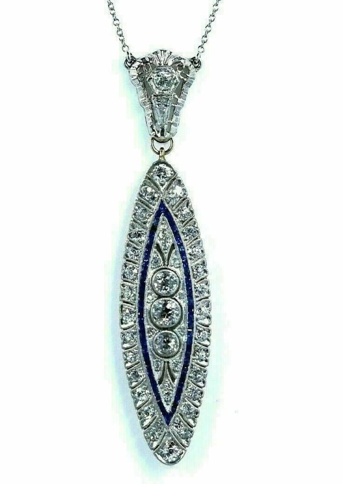 2.7CT Round Cut Art Deco Style Lab Created Diamond 14k White Gold Plated Pendant
