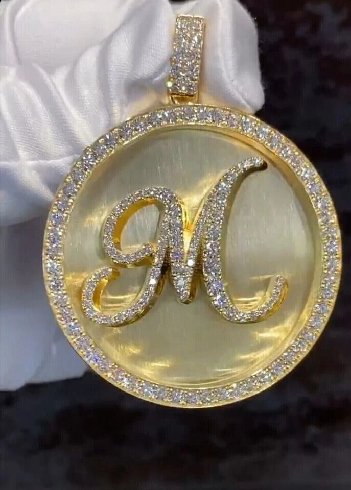 2.00 Ct Real Moissanite Custom Initial M Letter Pendant 14k Yellow Gold Plated