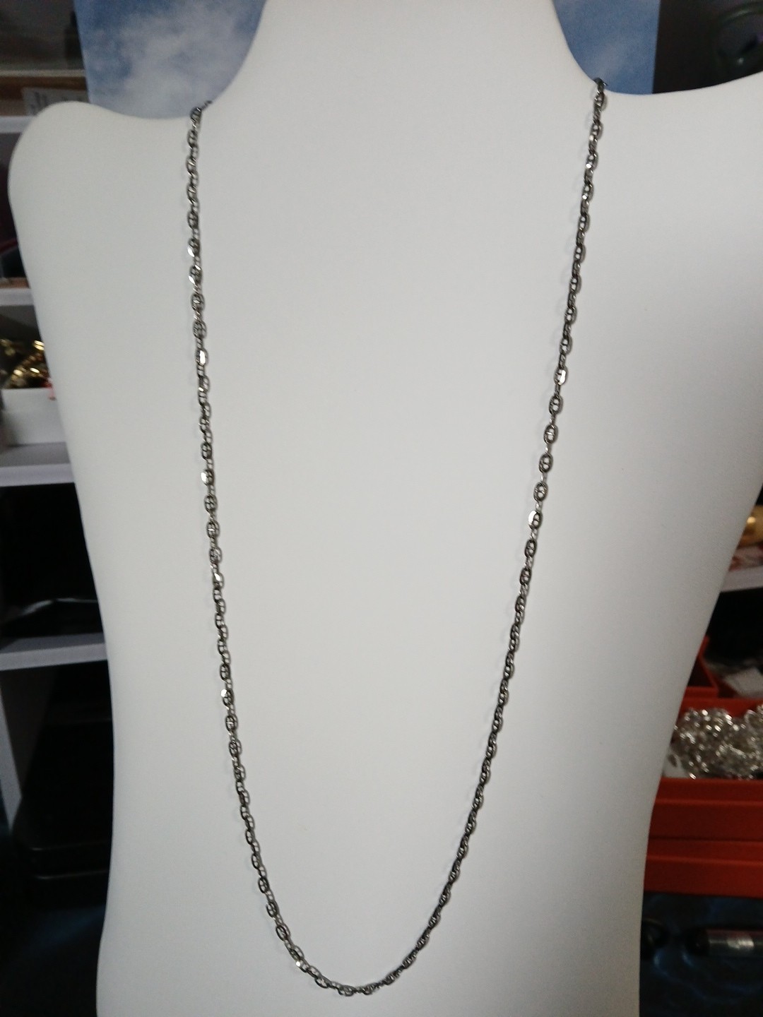 24″ Sterling Silver Anchor Link Chain In Gun Metal Grey 3mm W/Rhodium 18g+
