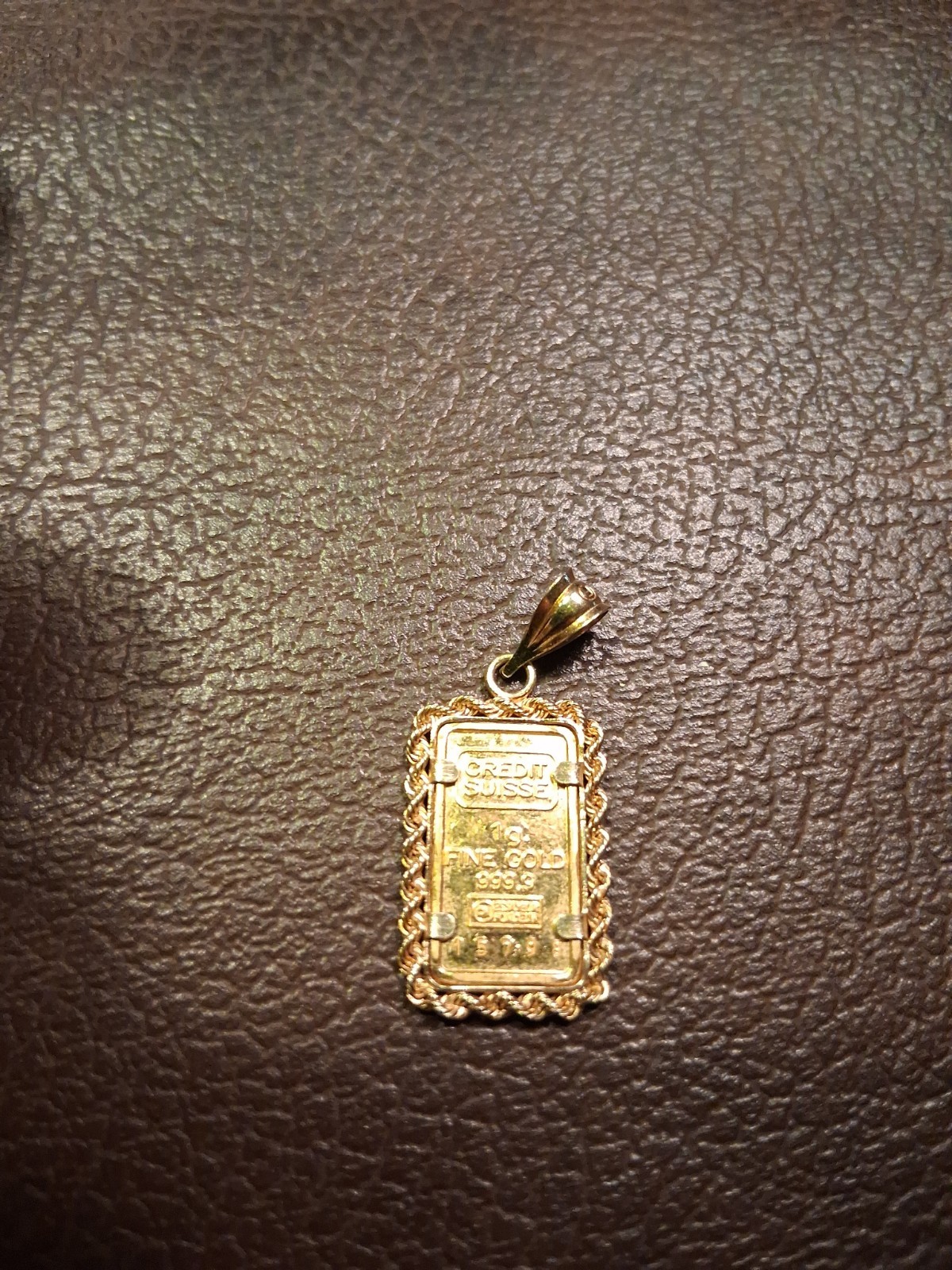 Credit Suisse .999 Gold Bar 14K Gold 1g 1985 Liberty In Gold Rope Pendant
