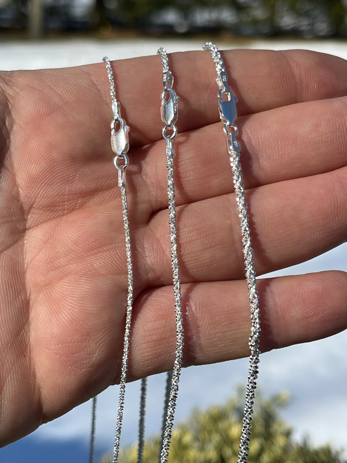 Cadena Rope Diamond Cut Plata Esterlina 925 Real Brillo Hombre Mujer 1mm-3mm