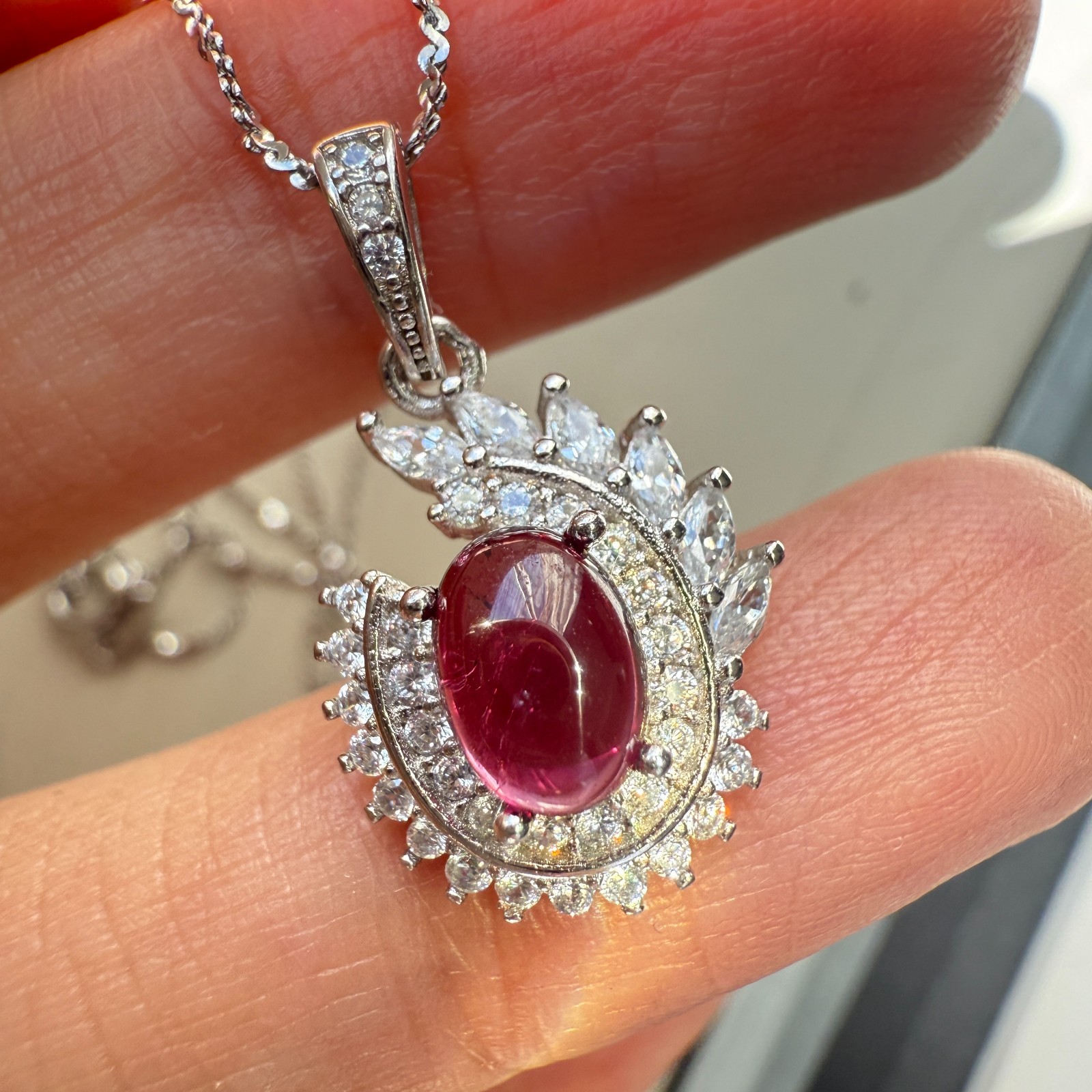 925 Sterling Silver Necklace 7x5mm Natural Topaz Zircon Handmade Flower Chain