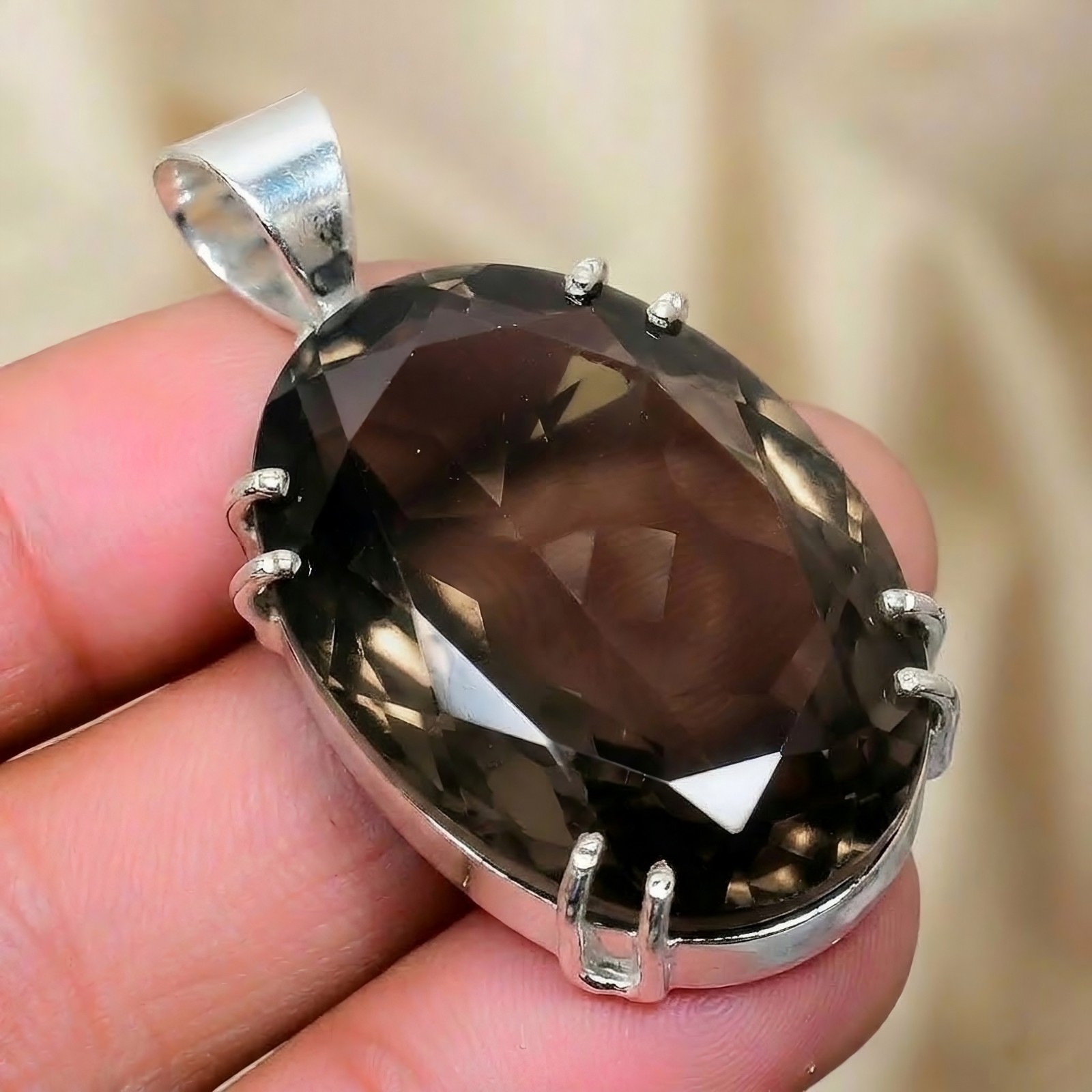 Smokey Quartz Gemstone Silver Pendant 925 Sterling Silver Jewelry Pendant