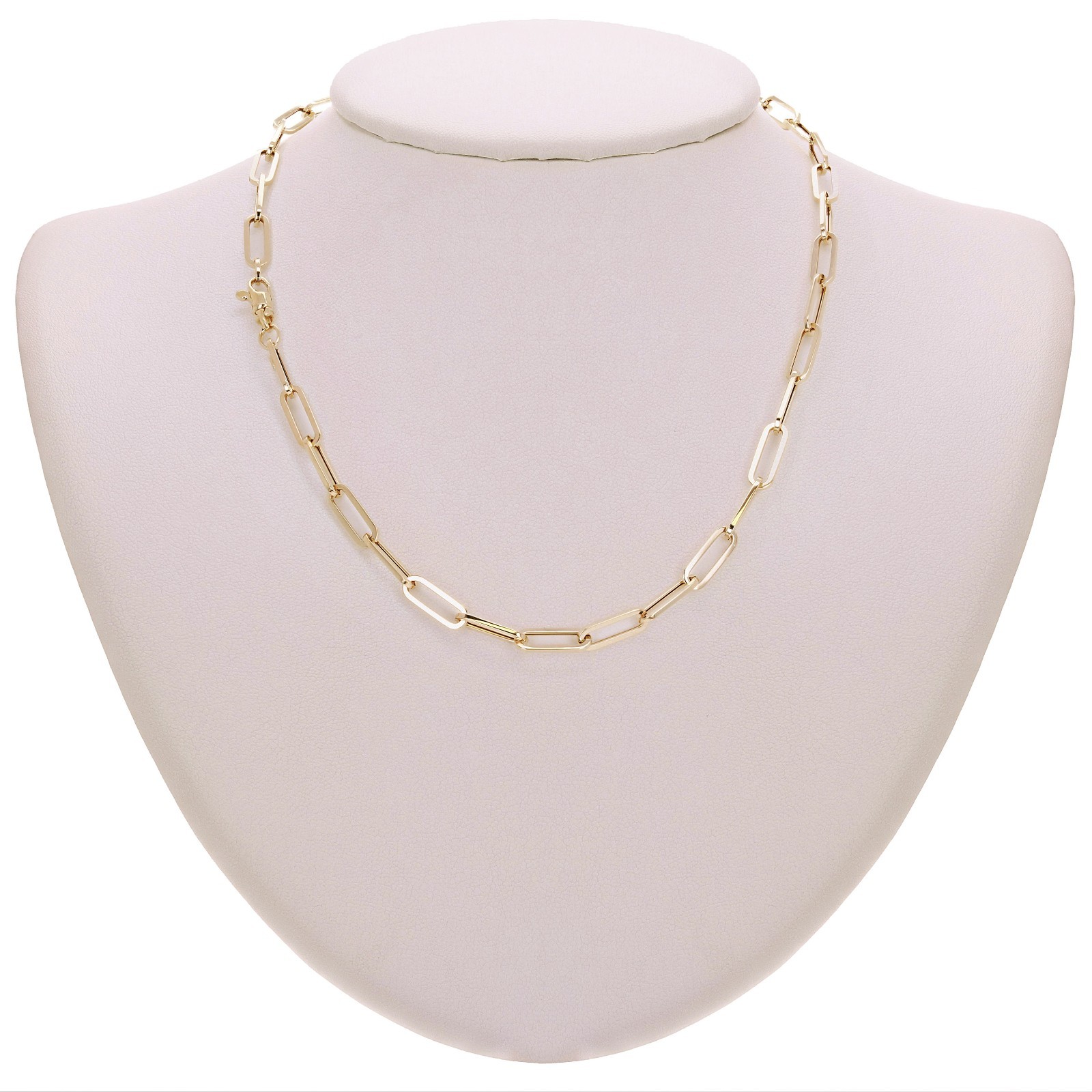 Italian 14k Yellow Gold Hollow Paper Clip Link Chain Necklace 18″ 4.6mm 6.4grams