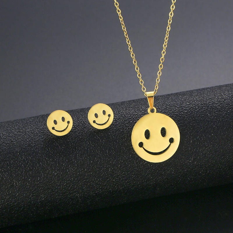 Korean Finger Heart Necklace Earrings Set Gold Stainless Steel Jewelry For Her