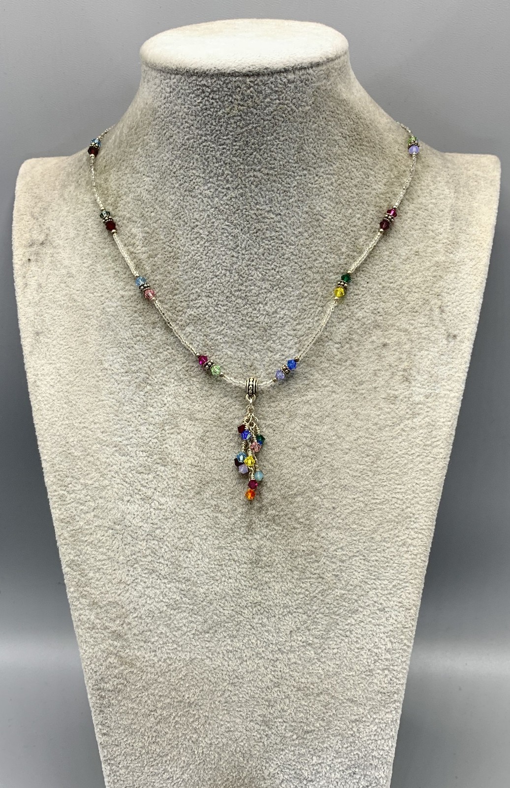 Sterling Silver, Beads & Crystals Gems Dangle Necklace