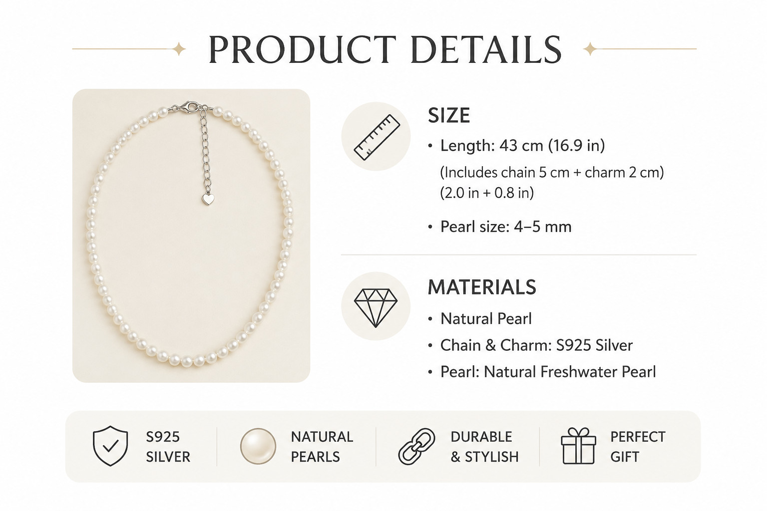 925 Sterling Silver 4mm Natural Freshwater Pearl Choker Necklace Minimalist