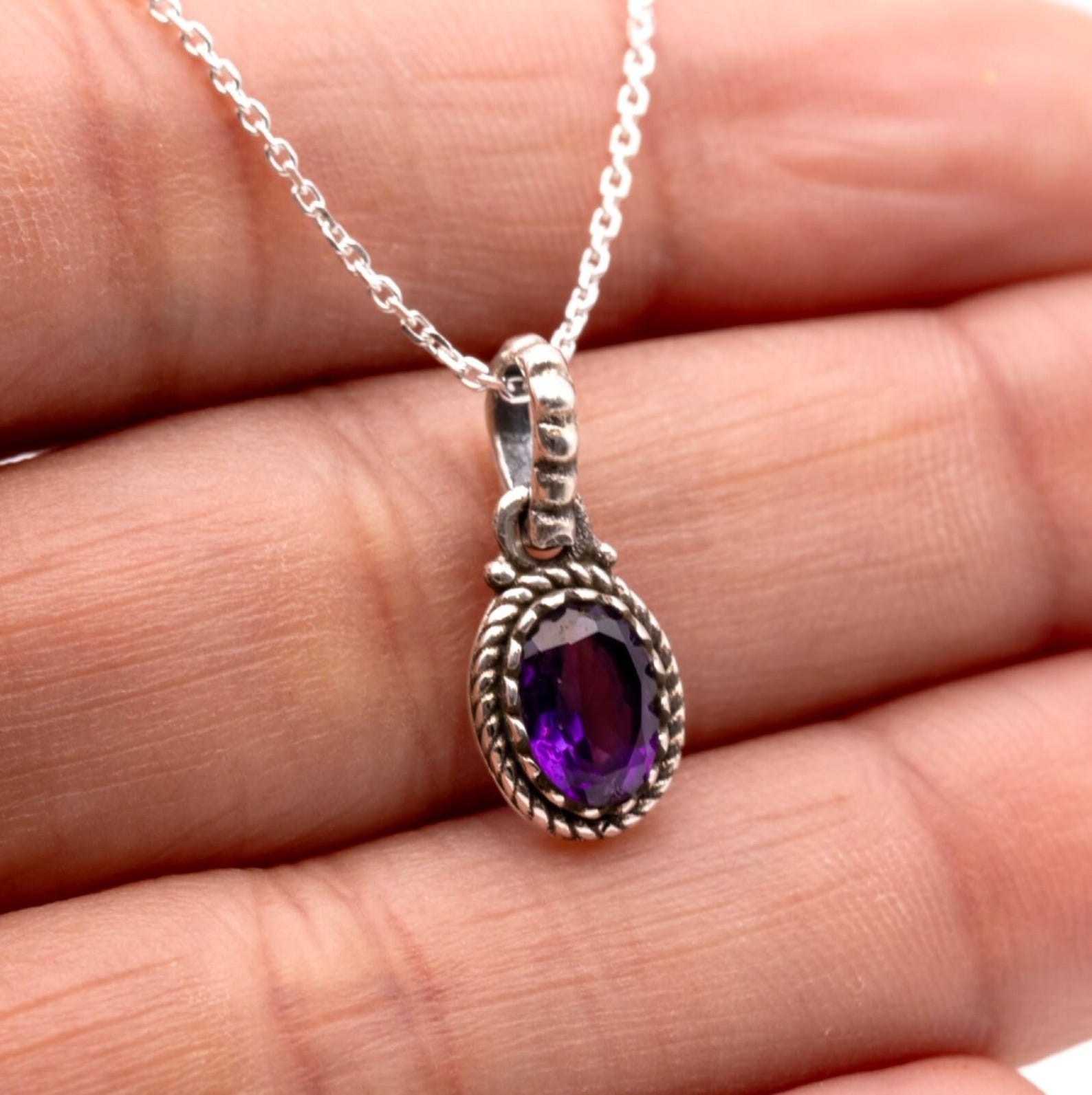 Purple Amethyst Stone Pendant Minimalist Oval Pendant For Women And Adults