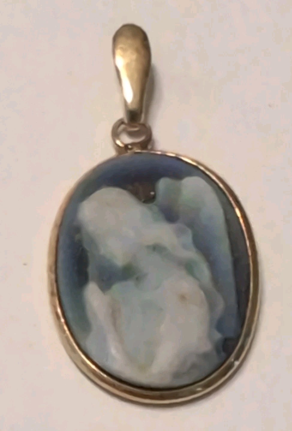 14K Gold Guardian Angel Blue Cameo Pendant