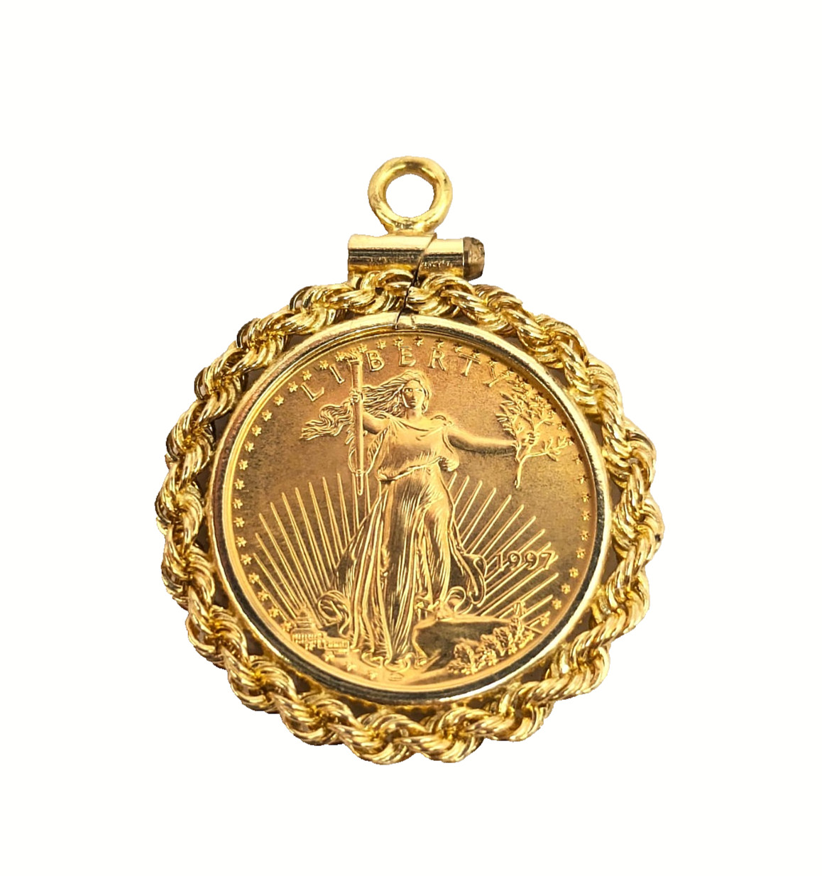 1997 1/10 oz American Gold Eagle Coin in Solid 14K Gold Rope Screw Top Bezel
