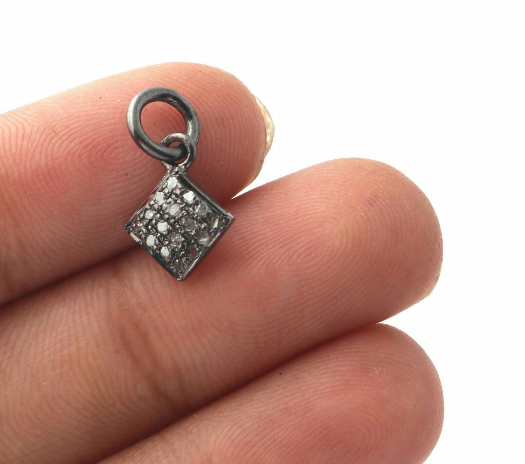 Pave Diamond Cushion Charm Pendant 925 Sterling Silver Additional Finding Supply