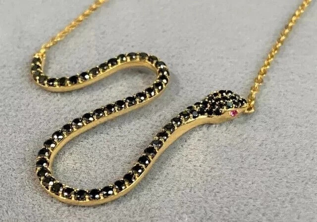14K Yellow Gold Plated 2Ct Round Cut Black Lab Created Women’s Snake Pendant