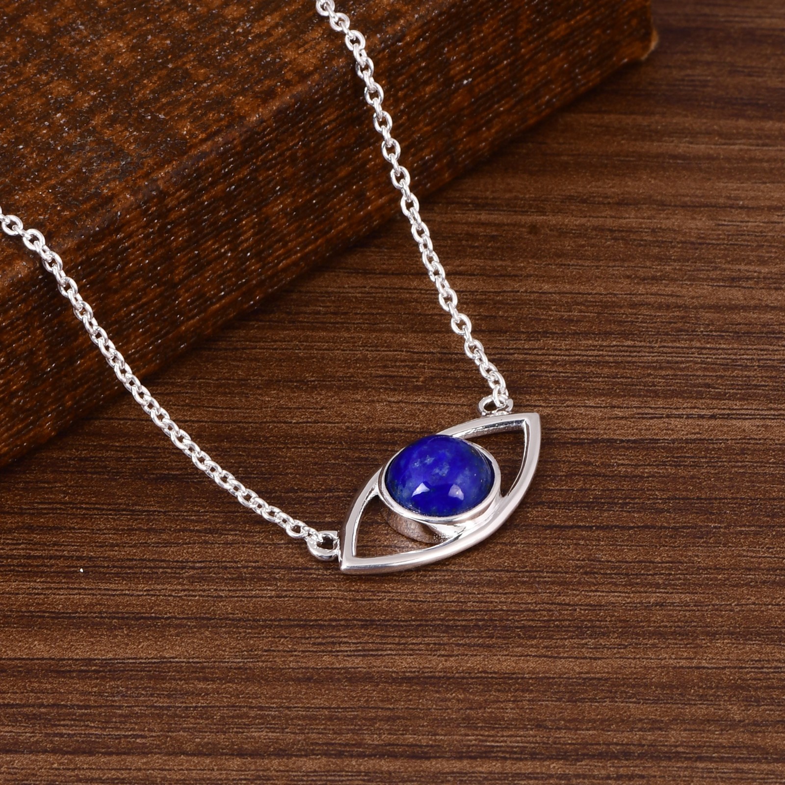 Lapis Lazuli Evil Eye Necklace 925 Sterling Silver 20 Inch Chain Gift for Her
