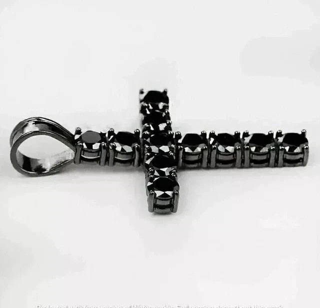 2Ct Round Black Diamond Lab Created Men’s Cross Pendant 14k Black Gold Plated