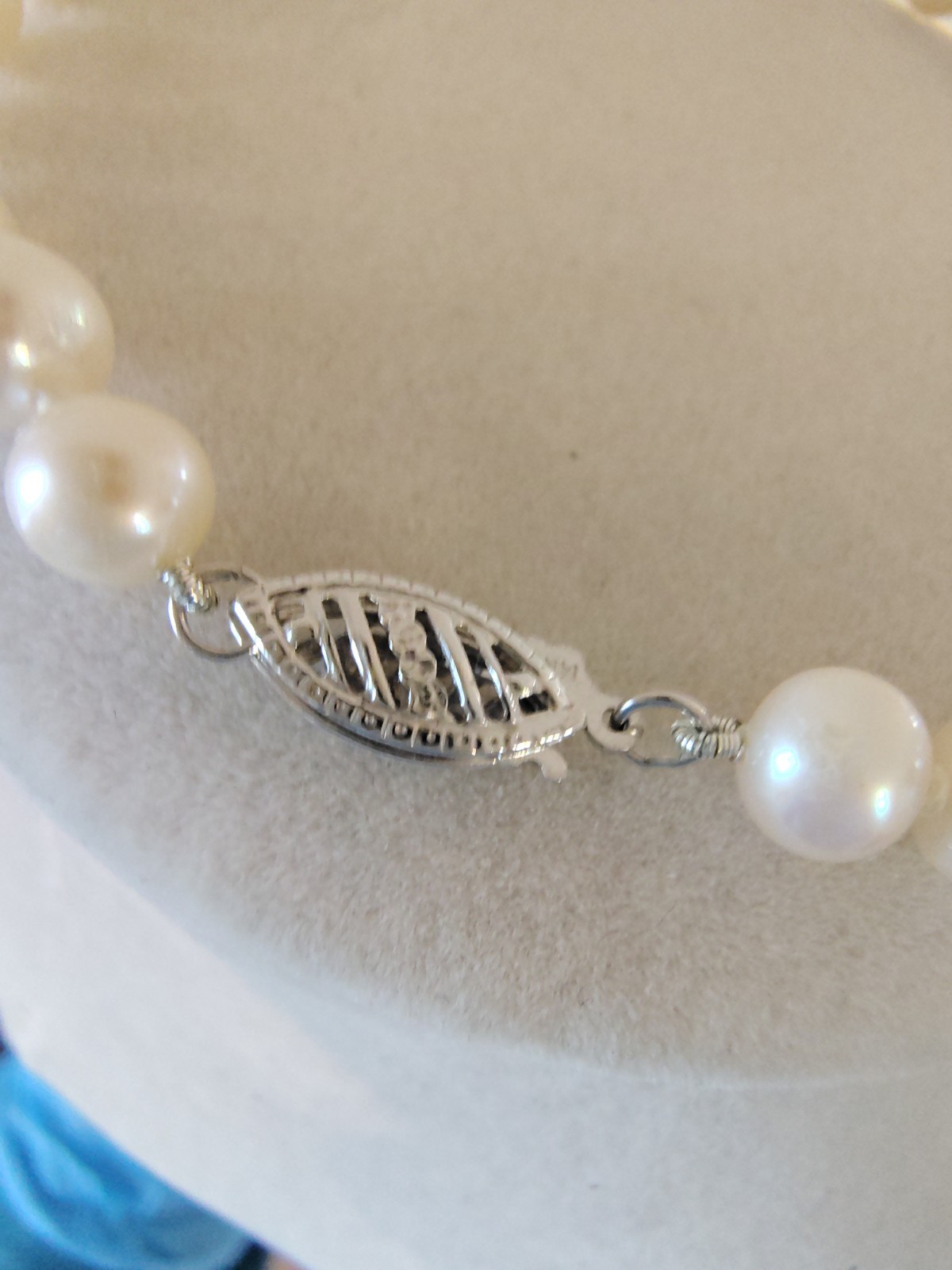 Vintage 14K White Gold Cultured Pearl Strand Bracelet 7″ Hand Knotted Filigree