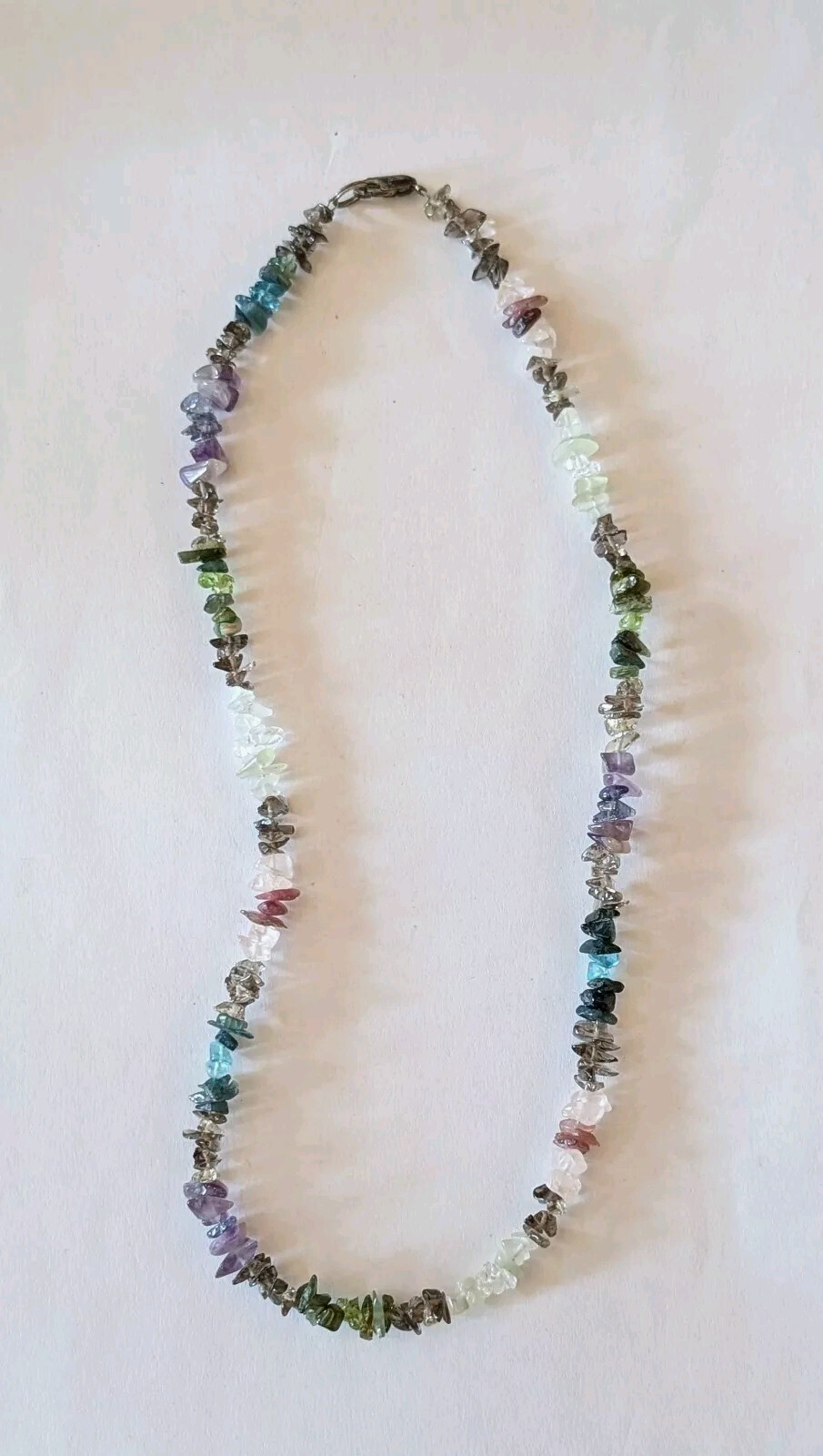 Vintage Sterling Silver Natural Multi Gemstone Polished Chip 18.25″ Necklace