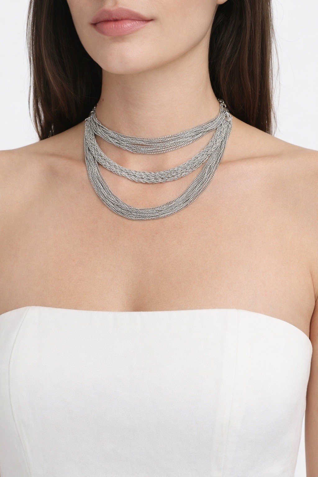 Sterling Silver Choker Necklace 3 layered each with 15 chains