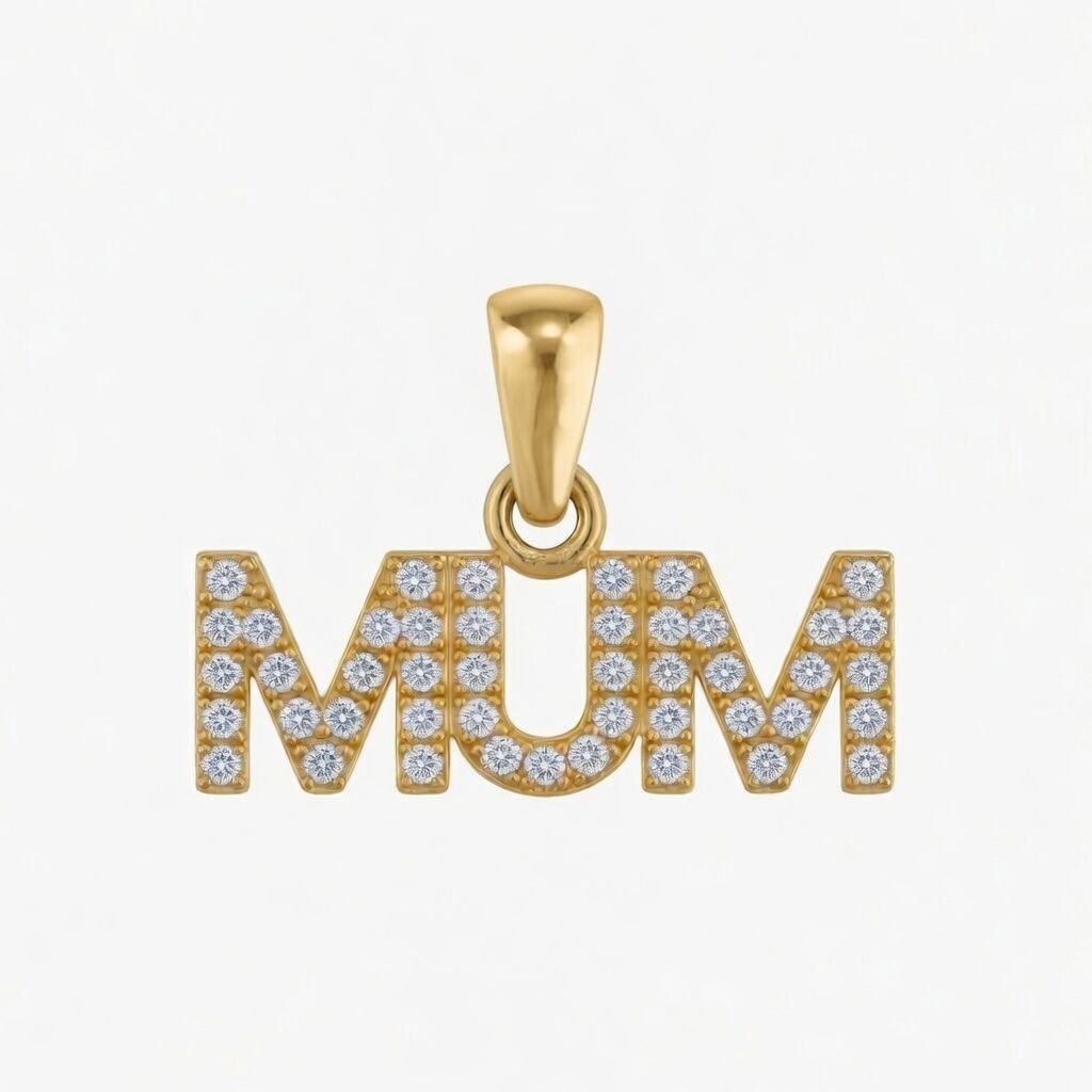 Gold on Silver Mum Pendant Cubic Zirconia Hallmarked Womens Jewellery Gift