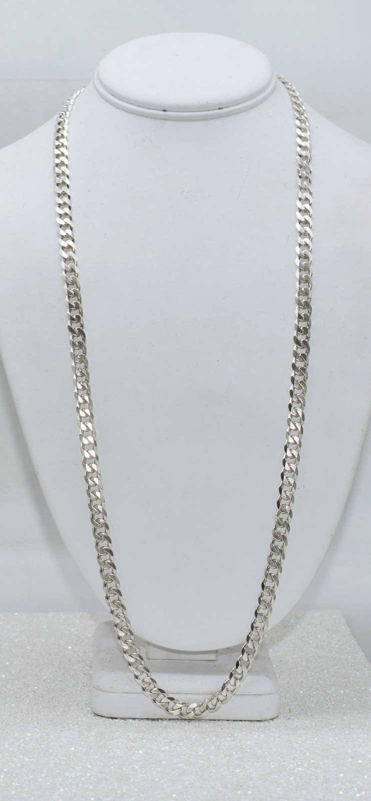 Italian Curb Link 7 mm High-Polish & Textured Sterling Silver Chain 70.5 g 30 in
