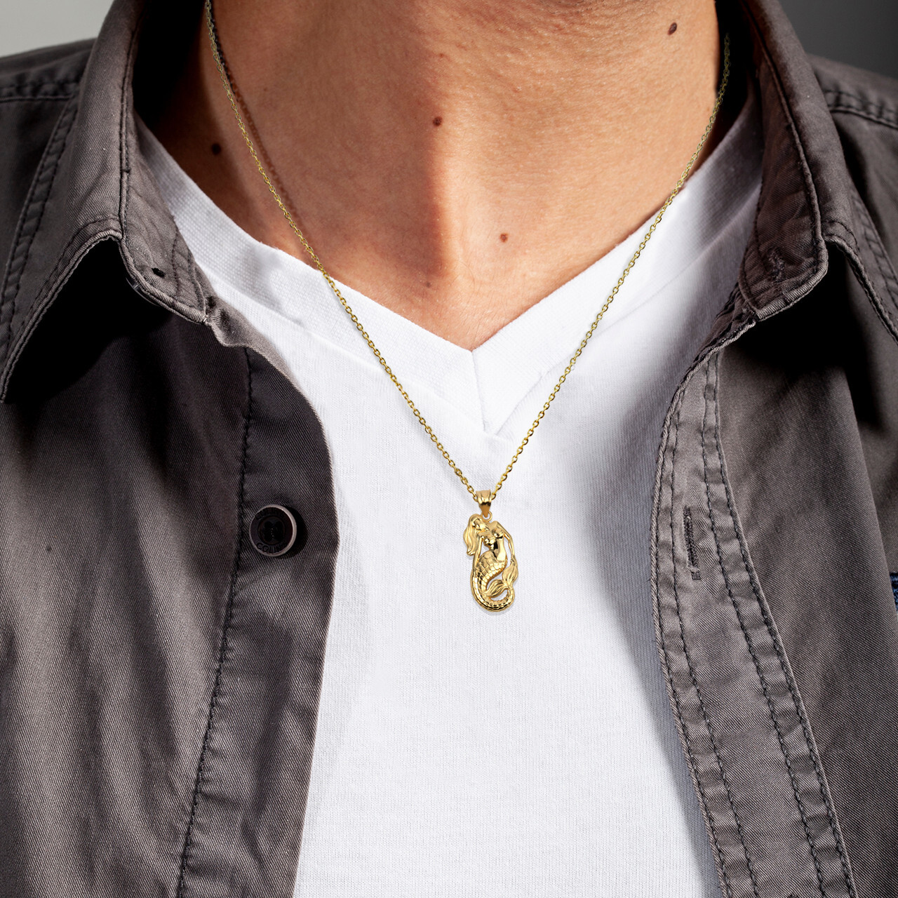 Gold Sea Mermaid Ocean Pendant Necklace (Available in Yellow/Rose/White Gold)
