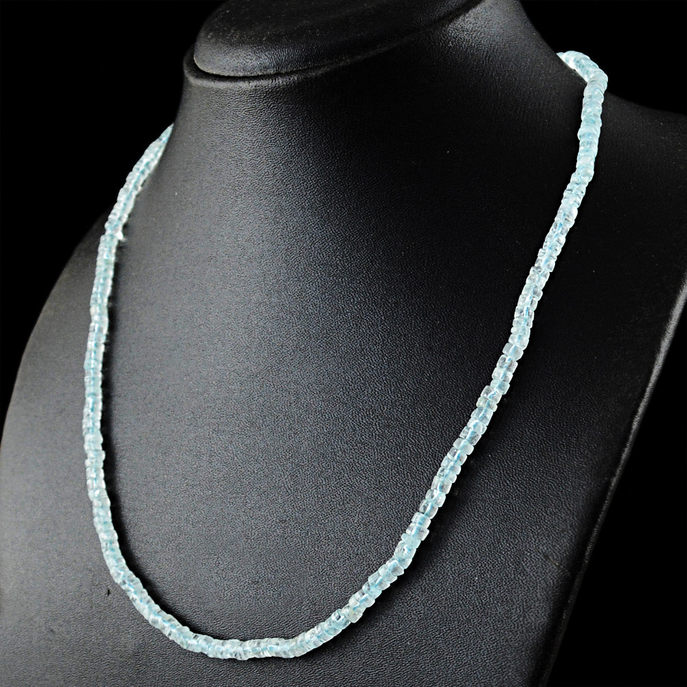 94.50 Cts Natural Blue Aquamarine Round Strand Beads Single Strand Necklace (DG)