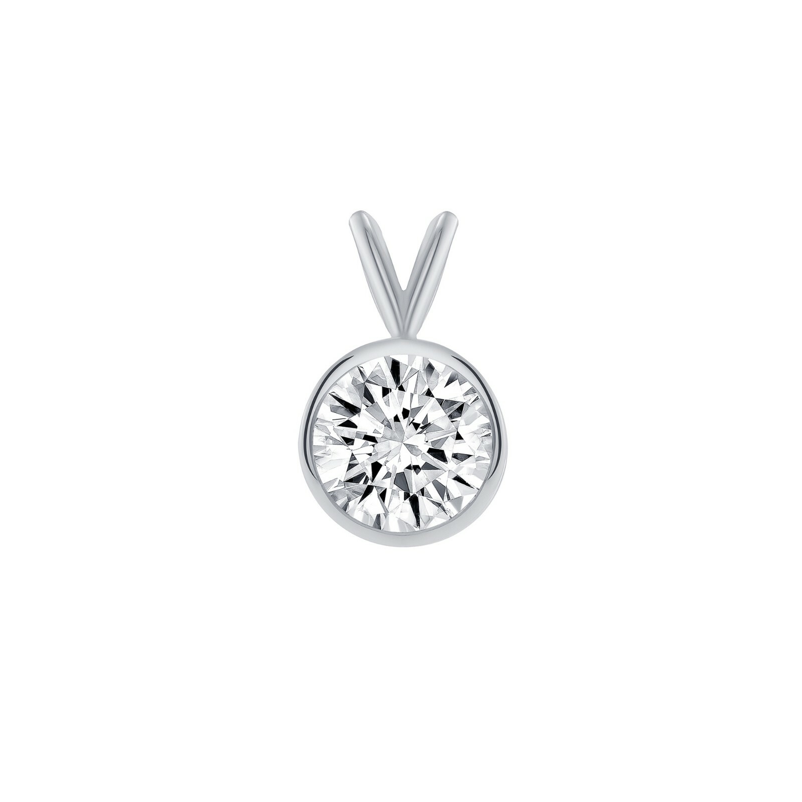 3 Ct Round Cut Solid Real 18K White Gold Solitaire Bezel Pendant 18″ Necklace
