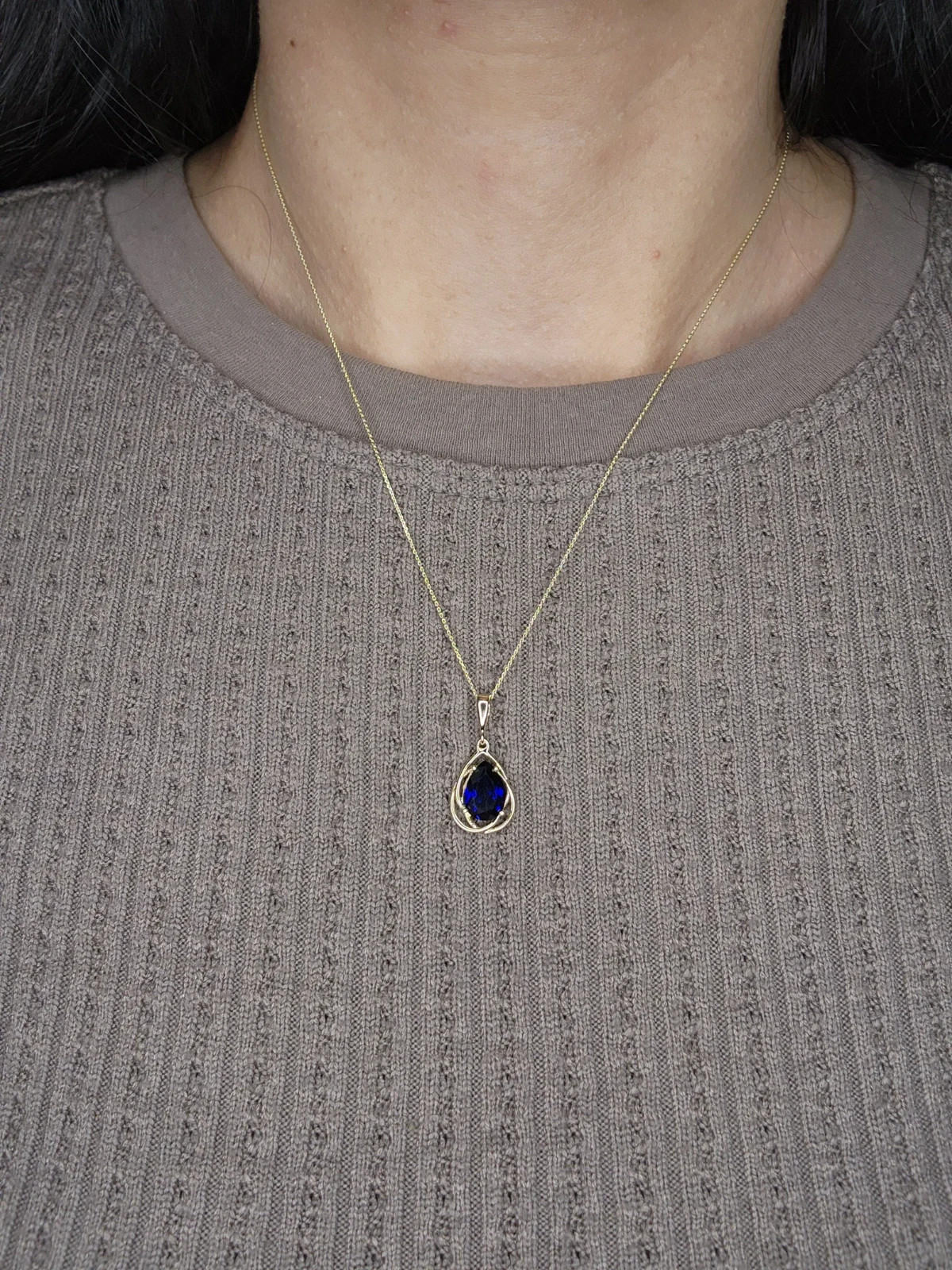 3.00Ct Pear Cut Lab Created Sapphire Teardrop Necklace 14k Yellow Gold Plated