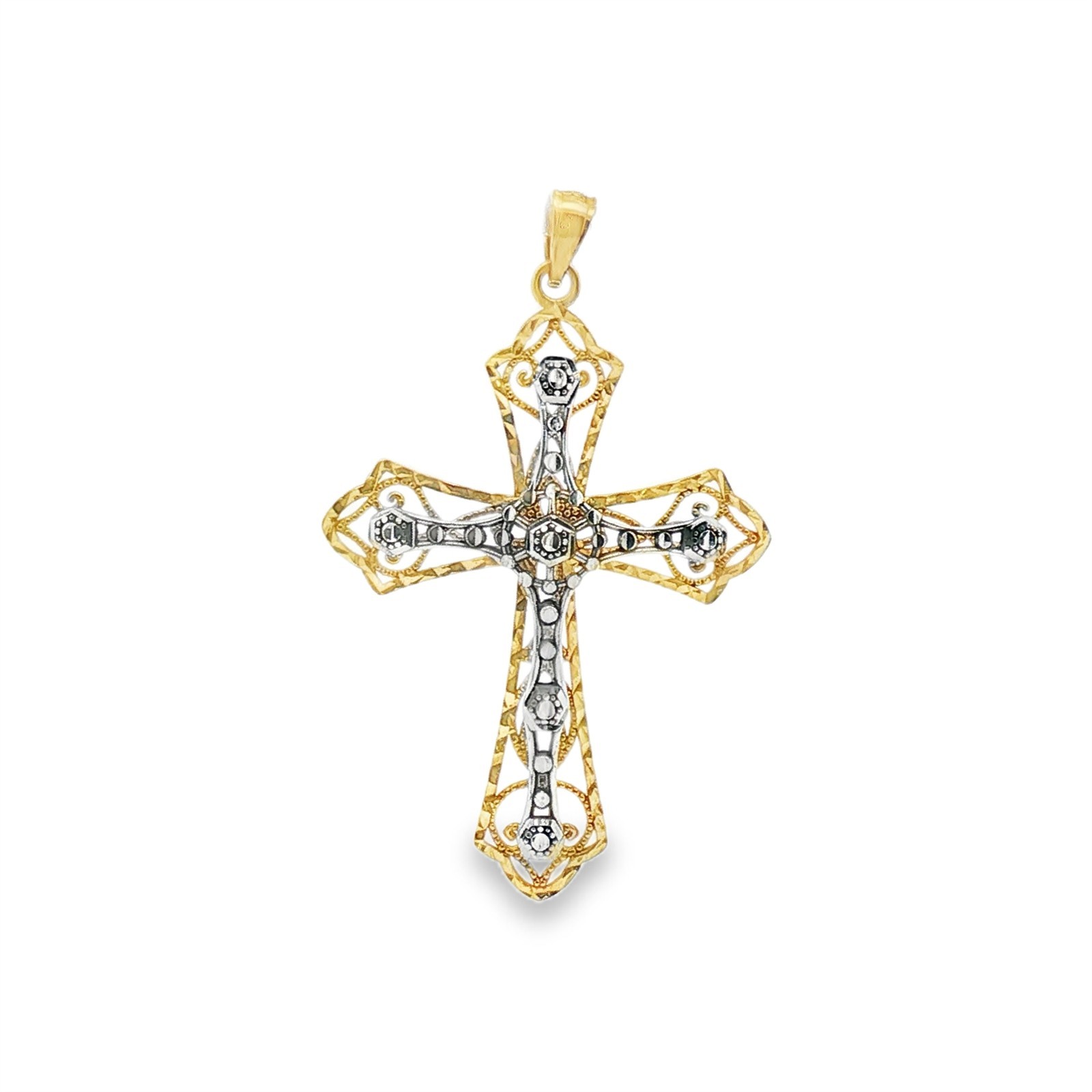 Vintage Filigree Cross Pendant in 14k Yellow Gold 1.75″