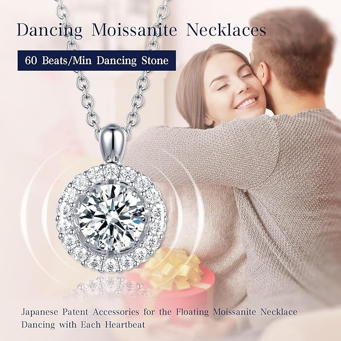 Moissanite Necklace for Women, Dancing Necklace for Anniversary Mother’s Day