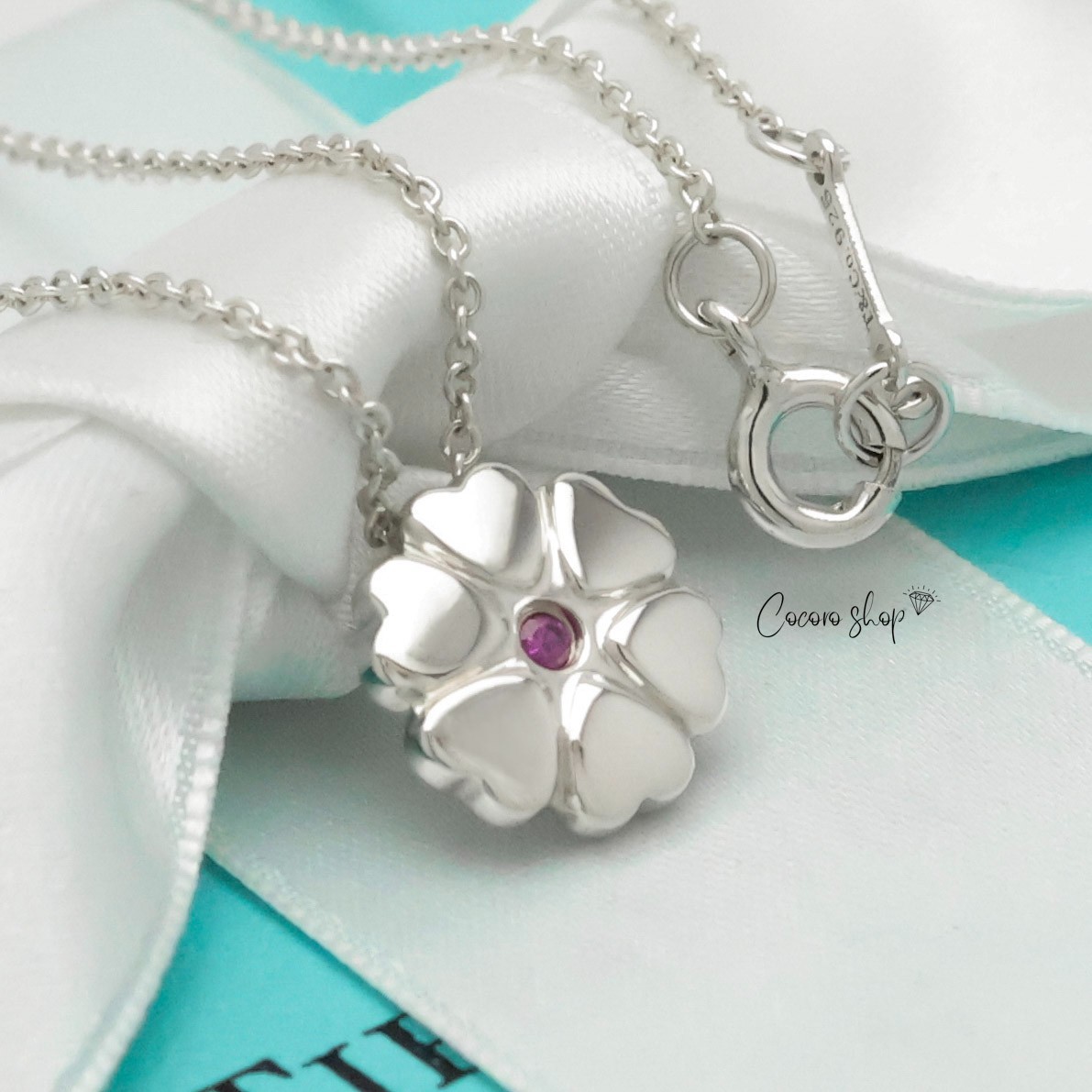 Authentic Tiffany & Co. Crown of Heart Pink Sapphire Necklace 16″ Silver w/Pouch