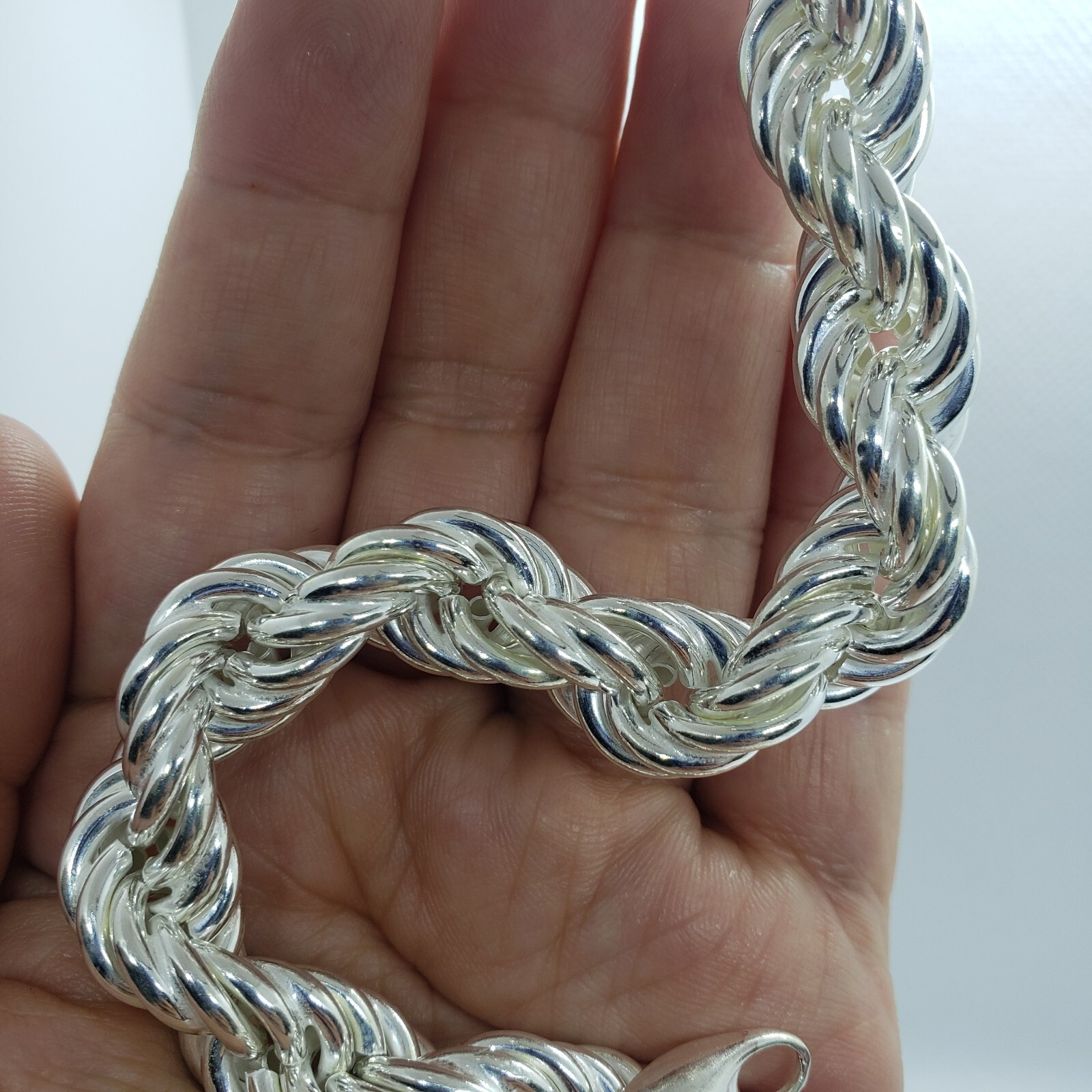 Sterling Silver Very Thick Hollow Rope Chain Bracelet Necklace Italy 10mm 12mm