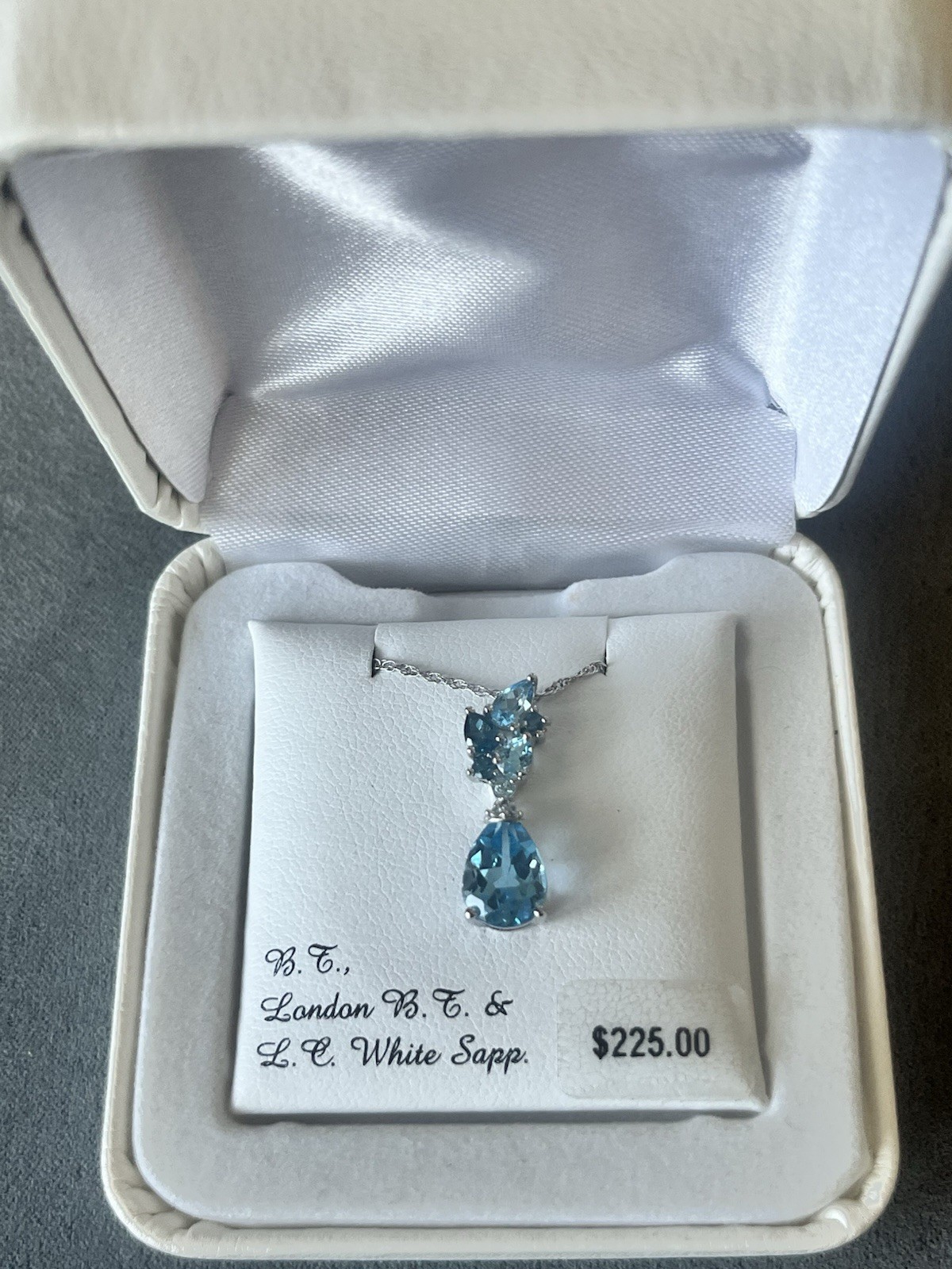 Sterling Silver Blue Topaz And White Sapphire Pendant, Lab Created, Teardrop NWT