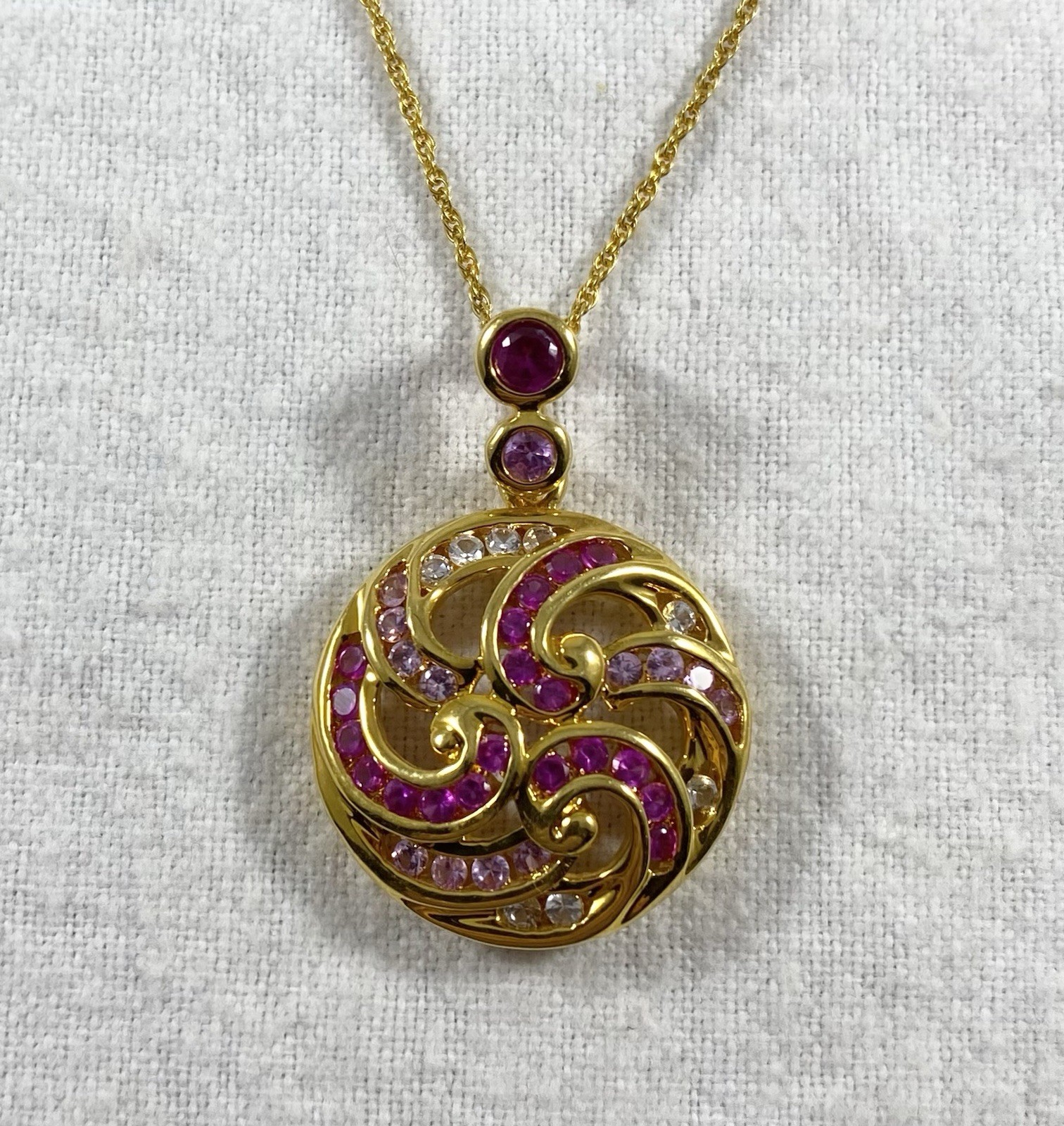 Technibond Sterling Silver Vermeil Pink White Gemstone Pendant Necklace 30” Long