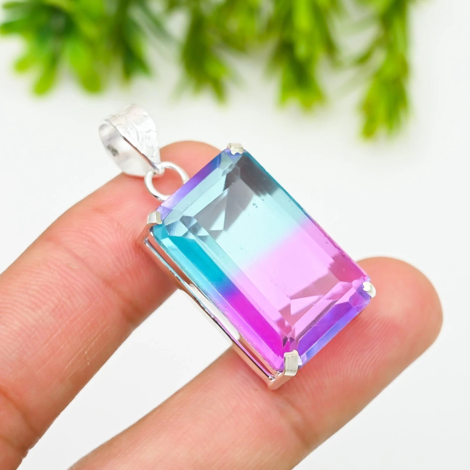 75+Ct Natural Certified Bi-Color Tourmaline 925 Silver Pendant Loose Gemstone