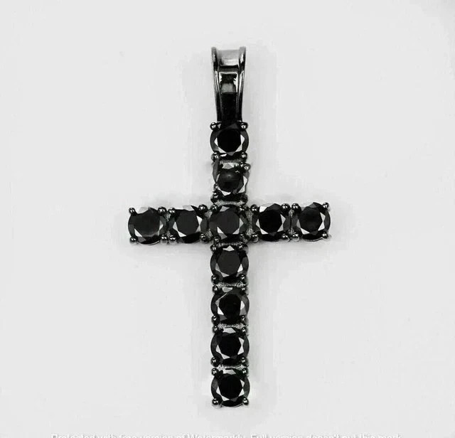 2Ct Round Black Diamond Lab Created Men’s Cross Pendant 14k Black Gold Plated