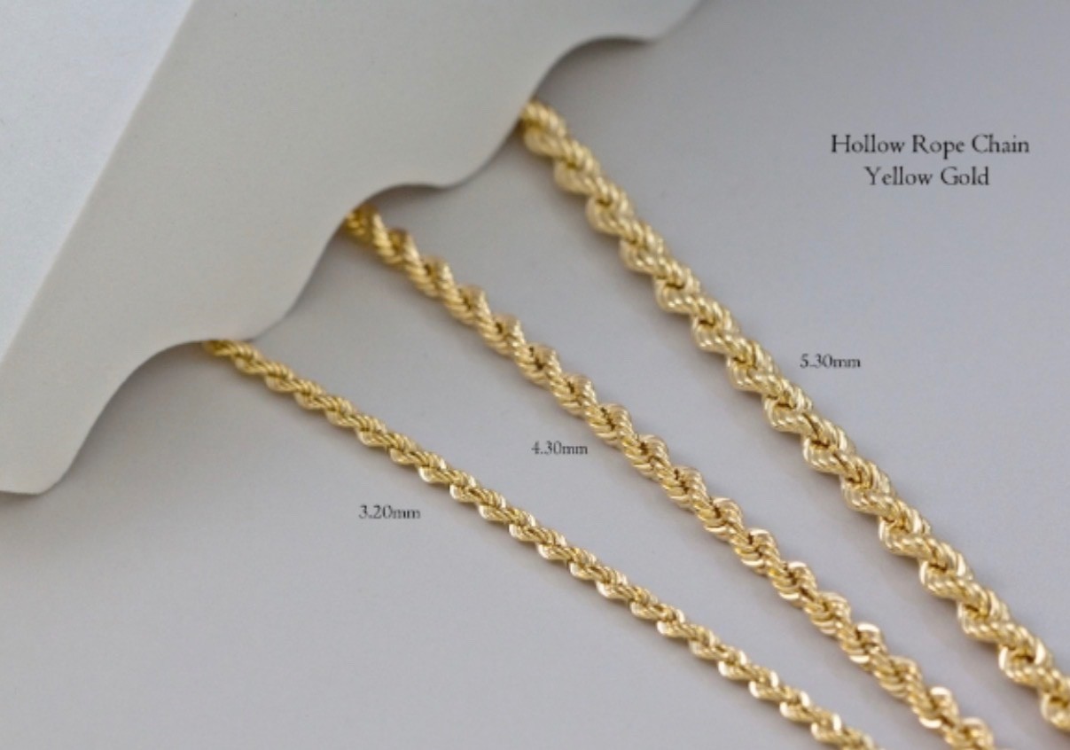 10K GOLD 4.30MM GOLD HOLLOW ROPE CHAIN 20 INCHES