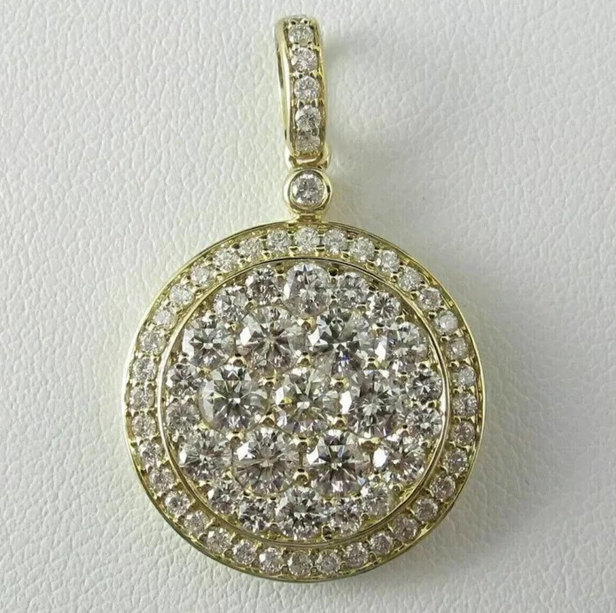Cluster Pendant 2.50Ct Round Cut Moissanite 14K Yellow Gold Plated Free Chain