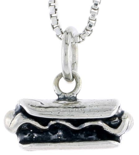 925 Sterling Silver Teeny Hotdog Sandwich Charm Pendant 1/4 (6mm) Inch Tall
