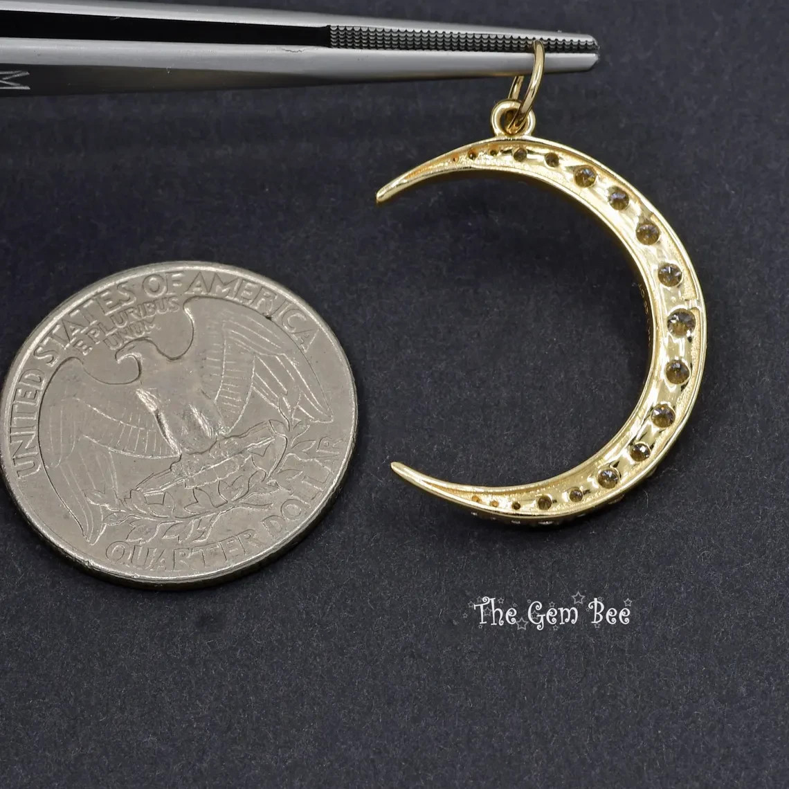 21x26mm 14K Yellow Gold 1.25CT Natural Diamond LARGE Crescent Moon Charm Pendant