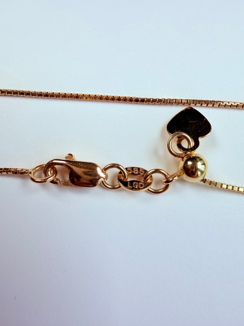 14K Solid Yellow Gold Box Link Chain Adjustable Slider Bead 1MM Necklace LGD