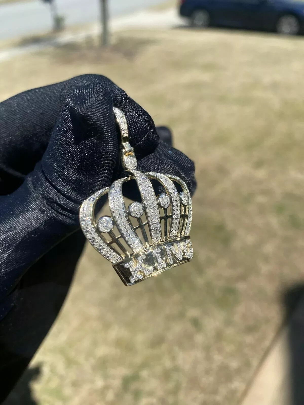 2.00Ct Round Cut Diamond Crown Shape Pendant 14K Yellow Gold Over 16″ Free Chain