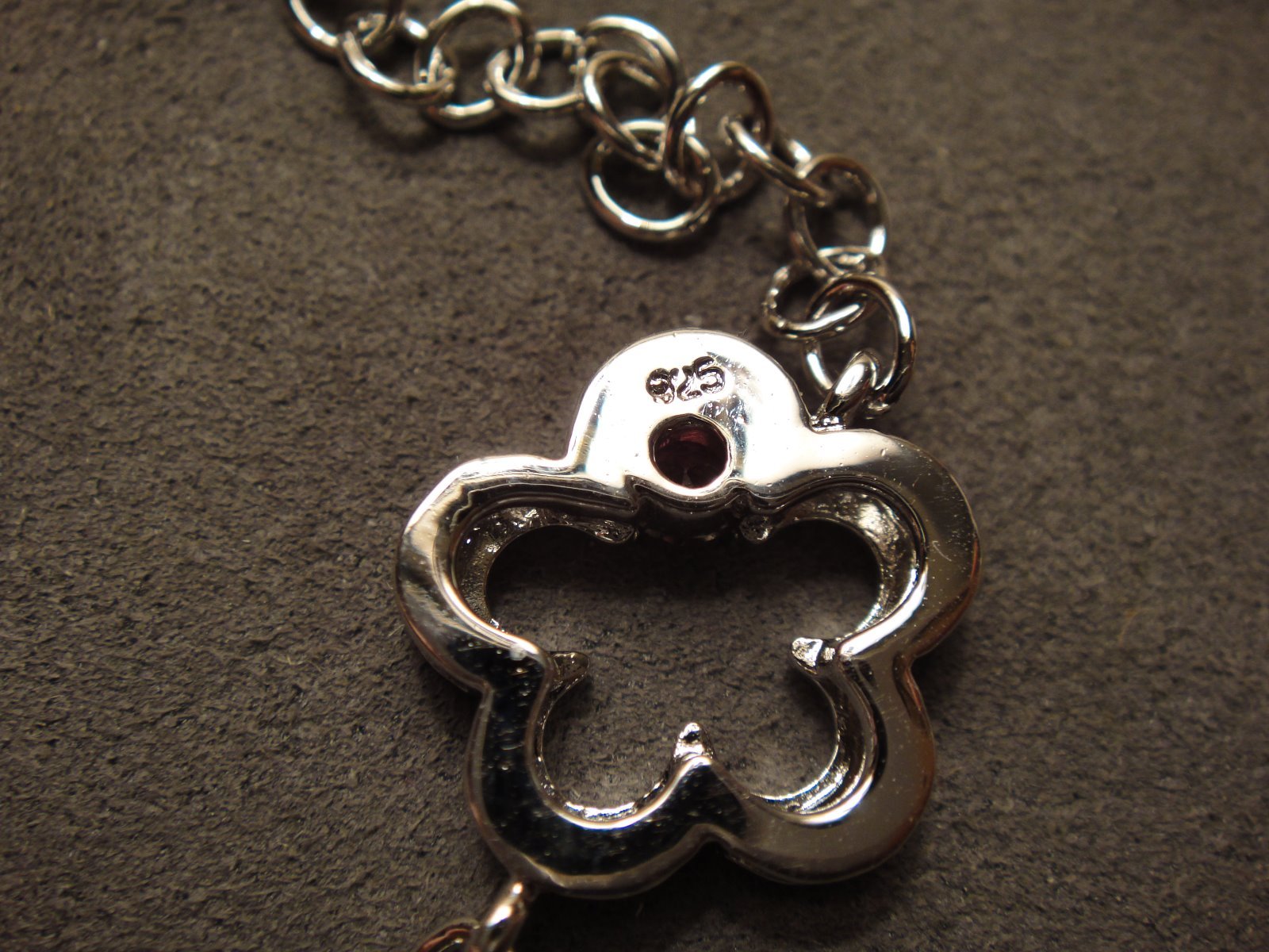 NEW solid sterling 30″ chain 9 station necklace with rhodolite garnets rhodium