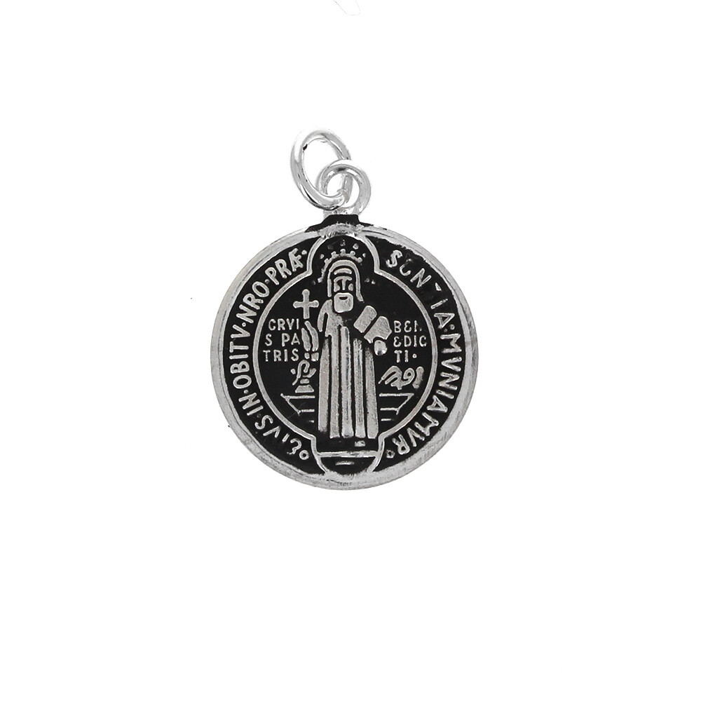 Sterling Silver, Medium Medallion of St. Benedict, 16mm, 925, San Benito Charm