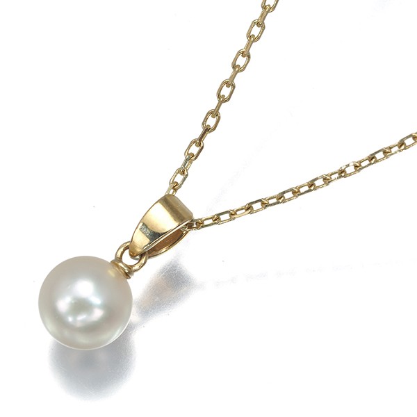 Auth Mikimoto Necklace Akoya Pearl 6.7mm Solitaire 14K 585 Yellow Gold