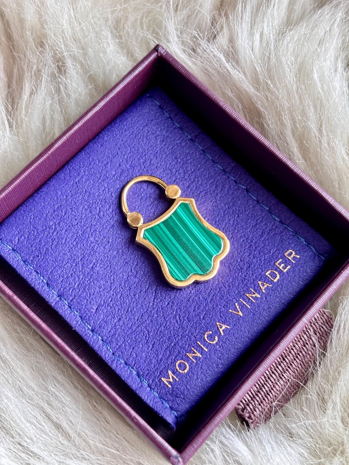 MONICA VINADER 💎Padlock Shield Pendant 18k Gold & Malachit RRP £119 Charm