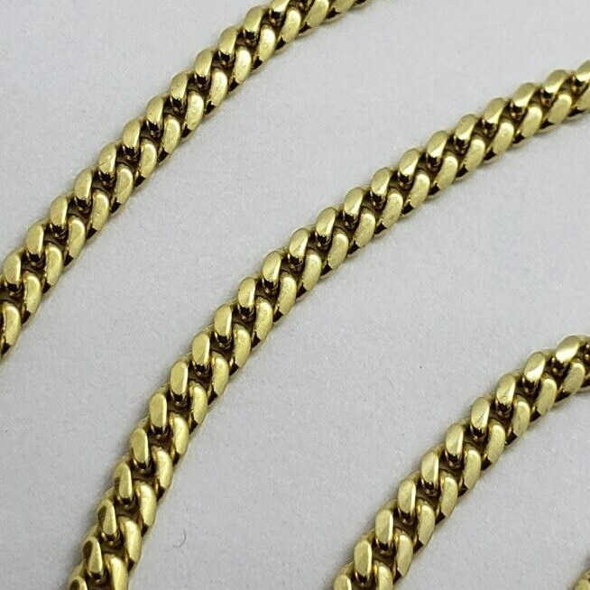 18K Solid Yellow Gold Miami Cuban Link Chain Necklace Men 2.5mm-4mm Size 18″~24″