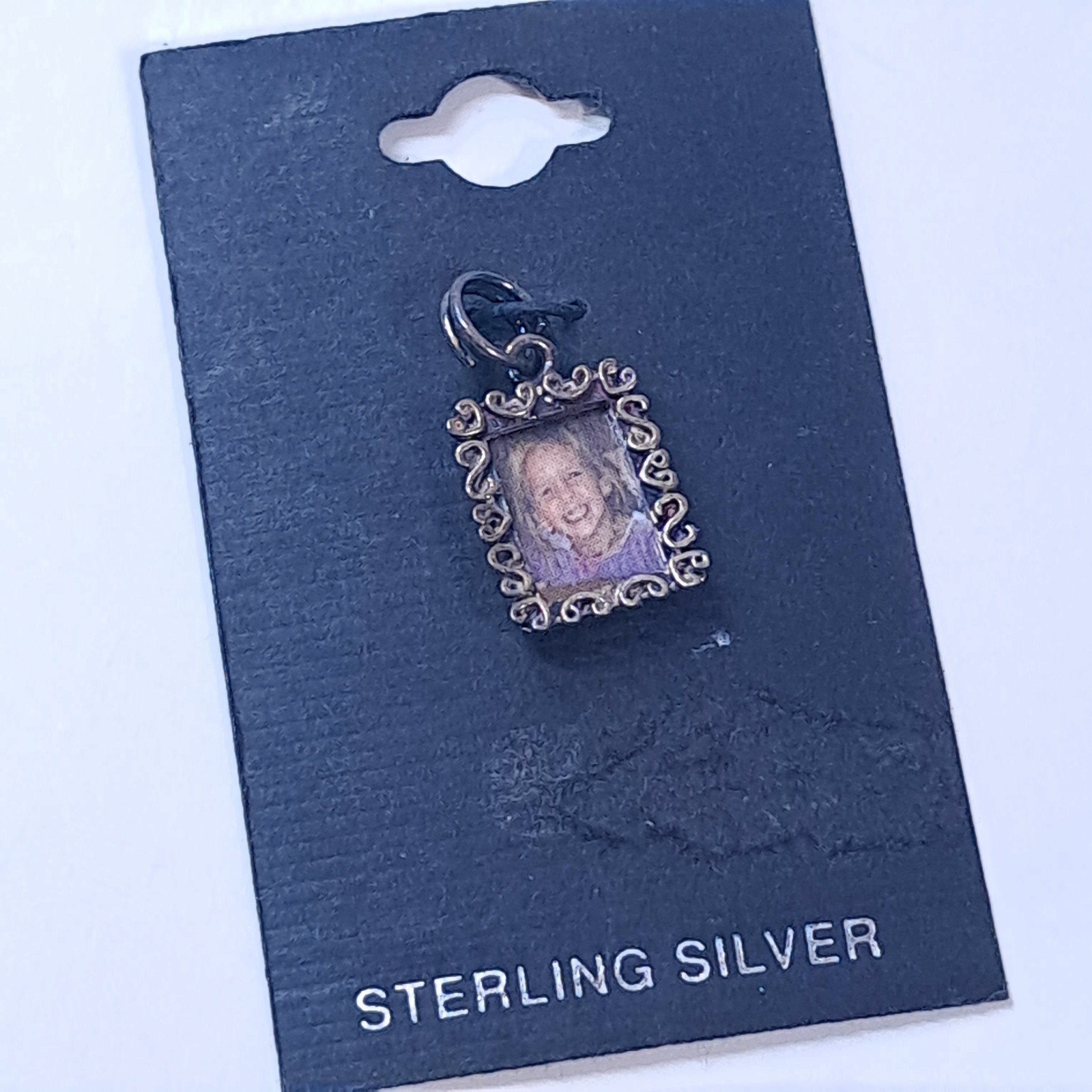 Sterling silver picture charm photo frame ornate hearts filigree jewelry READ