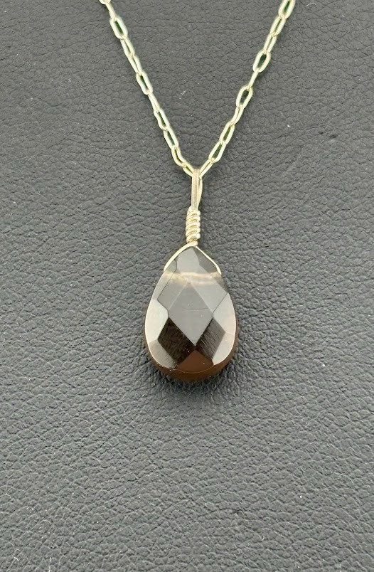 925 STERLING SILVER SMOKY QUARTZ TEARDROP NECKLACE 18″ MINIMALIST LAYERS 598
